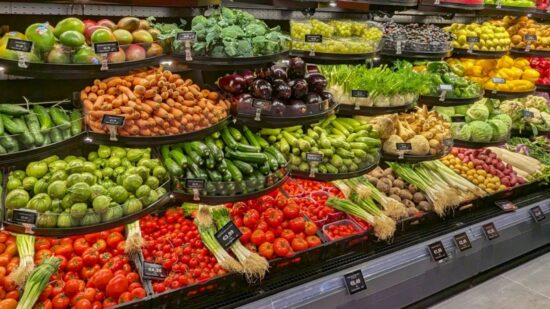 fruits vegetables produce supermarket grocery store Shutterstock_2560984363