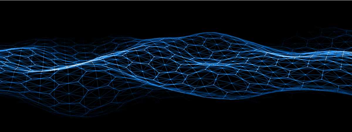 Vector abstract futuristic digital landscape with particles dots and stars on horizon